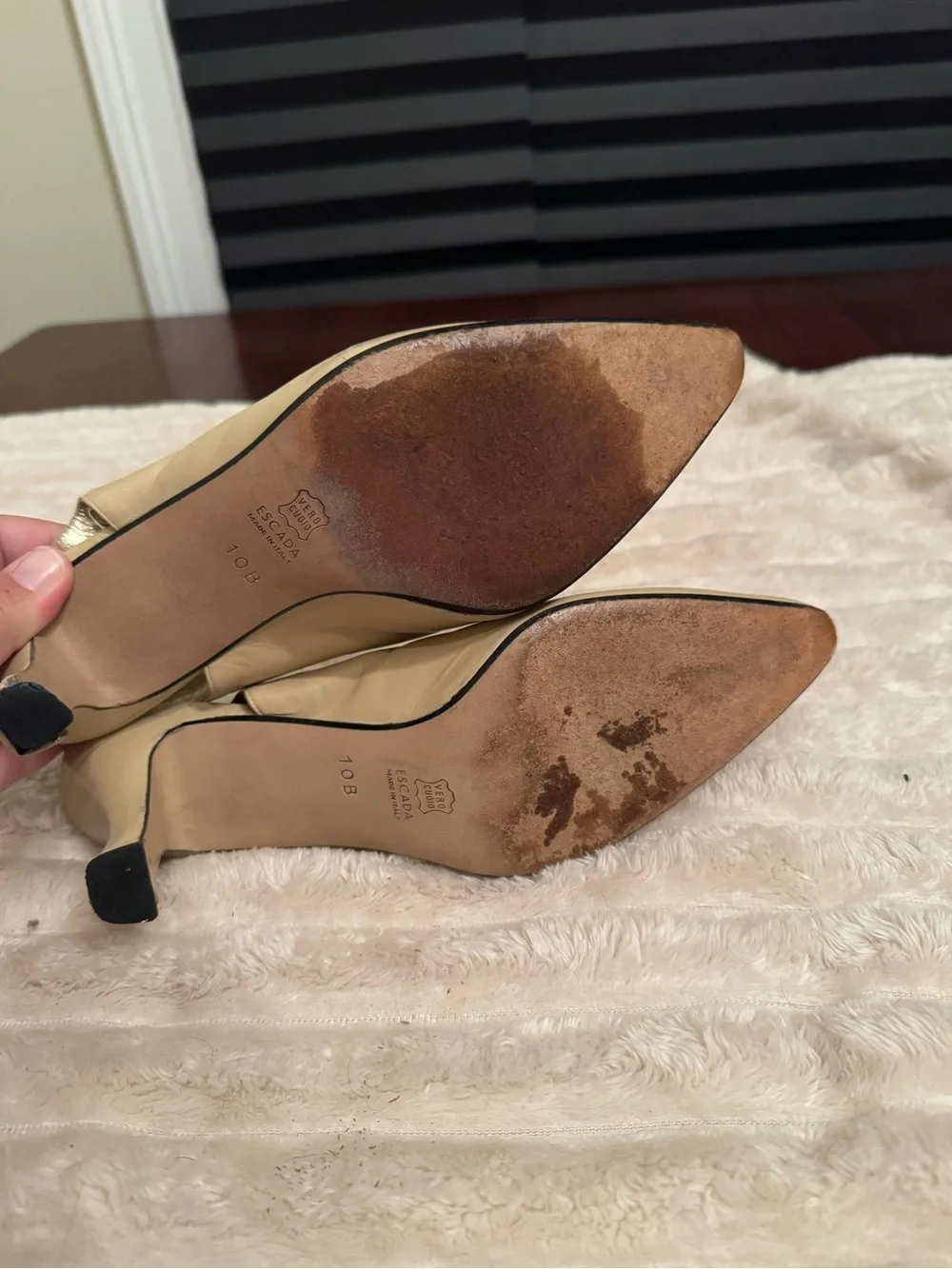 Vintage ESCADA Italy Two-Tone Leather Slingback Pumps Pointed Toe Lace-Up Heels